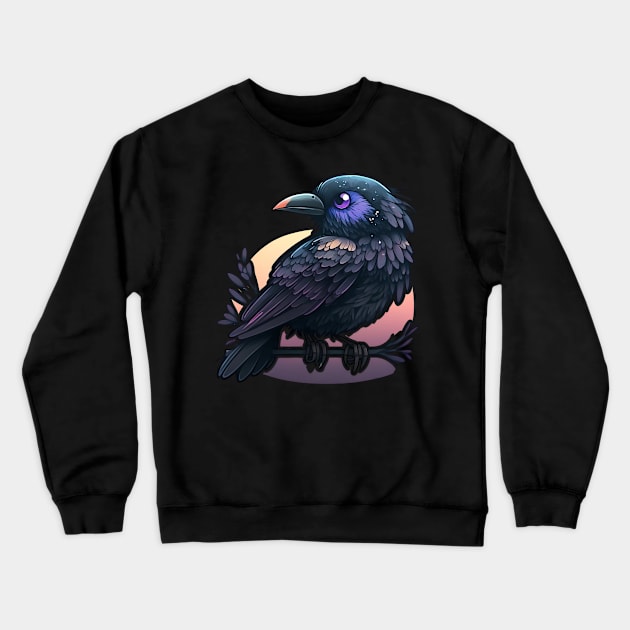 Beautiful raven with dark tones on a branch Crewneck Sweatshirt by Cute Planet Earth Mini